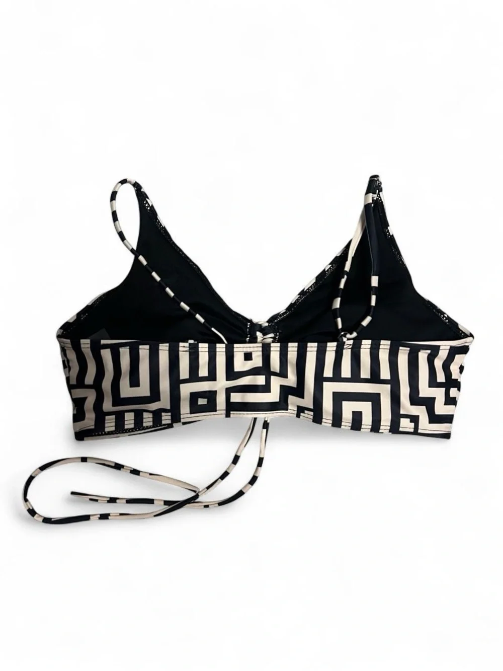 Geometric Black & Cream Bikini Top